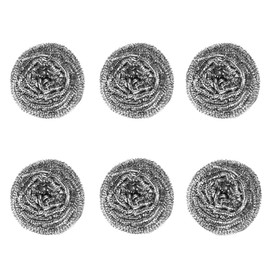 6 Stainless Steel Scourers - Metal Wire, Heavy Duty Cleaning, Ideal for Dishes, Ovens, Kitchen, Barbecues, Thick & Strong Metal Scourers, Cleaning Pads, Reusable