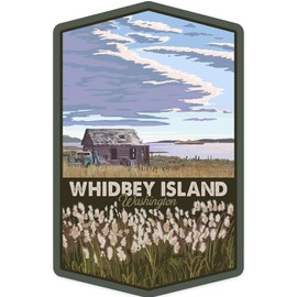 Die Cut Sticker Whidbey Island, Washington, Farm and Ferry Scene, Contour Vinyl Sticker 1 to 3 inches (Waterproof Decal for Cars, Water Bottles, Laptops, Coolers), Small