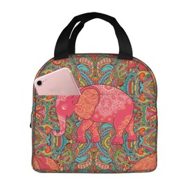 Duduho Vintage Ethnic Elephant Lunch Bag Compact Tote Bag Paisley Flowers Reusable Lunch Box Container For Women Men School Office Work, 6l