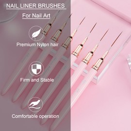 Shince Chance Nail Art Liner Brushes, 6pc Set - Fine Drawing, Small Details, Stripping Painting, Acrylic Nail Art Design Tools, Pink