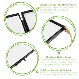 Nicola Spring Metal Photo Frames - Fits Photo Size 4 x 4 (10 x 10cm) - Pack of 2 - Black Picture Frame Small Square Hanging Rope Wall Hanging Certificate Display Poster Case