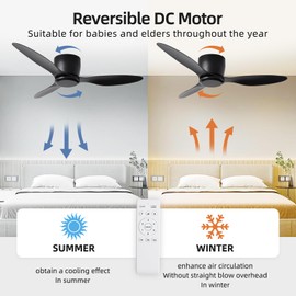 Duclsaty Ceiling Fan No Light with Remote Control, 42 inch Black Ceiling Fans 3 Blade 6-Speed Modern Timer Ceiling Fan Noiseless Reversible DC Motor for Patio Living Room Bedroom