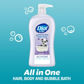 Dial Kids All-in-1 Body + Hair + Bubble Bath, Lavender Scent, 32 Fl Oz, Hypoallergenic Body Wash & Shampoo, No Tears Formula for Kids 2+ Years, No Parabens & Silicones