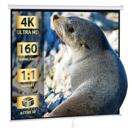 SUPER DEAL 120'' Projector Screen, Retractable Projection Screen Manual Pull Down HD Screen 1:1 Format for Home Cinema Theater Presentation Education Outdoor Indoor Public Display