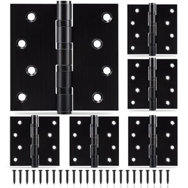 MOZCORN Ball Bearing Hinges 4 x 4 Inches Heavy Duty Door Hinges Matte Black Stainless Steel Hinges with Screws, Square Corner, Smooth and Quiet, 6 Pack