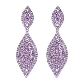 Flyonce Women's Wedding Bridal Earrings Rhinestone Crystal 2 Leaf Drop Dangle Chandelier Purple Silver-Tone