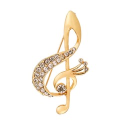 Delicate Music Note Brooch Lapel Pin for Women Rhinestone Crystal G Clef Musical Pins Scarf Jackets Dress Suit Brides Corsage Brooche Musician Bouquet Wedding Jewelry Gifts (Gold)