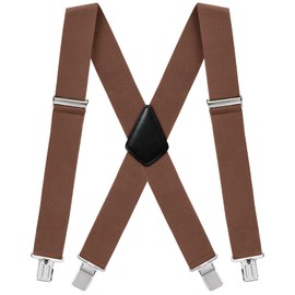 Fasker Mens Suspenders X-Back Wide Adjustable Solid Straight Heavy Duty Clip Suspenders for Men Women, 10 Coffee color(2 inch wide)