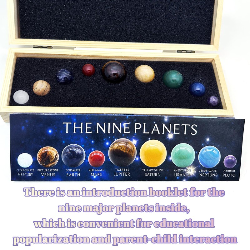 Handcrafted Solar System Model 9 Planets Natural Gemstones Sphere –