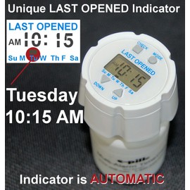 e-Pill TimeCap and Bottle - Last Opened Time Stamp - Set Up to 24 Alarms Per Day - Replaceable Battery