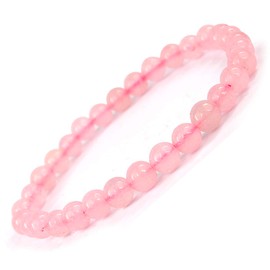 Joyas Minerales 100% Genuine Natural Stone Bracelet - Elastic Bead Bracelet - Comfortable Fit & Elegant Style | Korean Cord and Jewellery Box Included, 6 mm, Stone, Transparent Rose Quartz