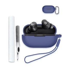 Case for Beats Solo Buds 2024, Soft Silicone Protective Portable Scratch Shock Resistant Hard Shell with Cleaner Kit & Carabiner & Lanyard，Blue