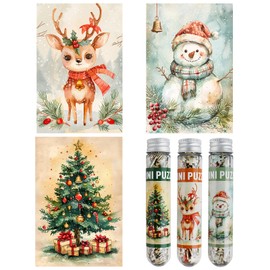 MISITU Pack of 3 150 Mini Puzzles for Adults - Snowman Elk Christmas Tree - Portable Puzzle for Travel