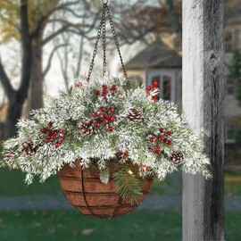 HiiARug 26 inch Christmas Decorative Swag Artificial Christmas Mailbox Swag Pine Branch Red Berry Front Door Winter Decor for Xmas Holiday Outdoor Porch Door Patio Decor