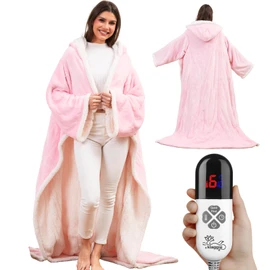 Klaggie Wearable Heated Blanket with Foot Pocket Sleeves, Heated Robe Heated Snuggie, 6 Heating Levels 4 Hours Auto-Off, Overheat Protection Machine Washable, 50”x70”, Pink