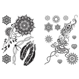 2 Sheets Temporary Feather Tattoo Mandala Tattoo Underboob Tattoo Fake Tattoo Black55 66