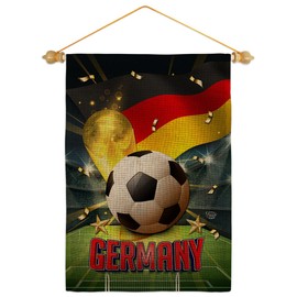 World Cup Germany Burlap Garden Flag Set Wood Dowel Sports Soccer Game Goal Ball Football Entertainment Activity Physical Small Decorative Gift Yard House Banner Double-Sided Made In USA 13 X 18.5