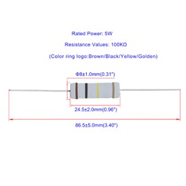 Aopin 100K Ohm Metal Oxide Film Resistors, ±5% Tolerance High Precision 5 Watt Resistors for Electronic Circuits, Alternative Resistors for DIY Projects and Experiments, 20 Pieces