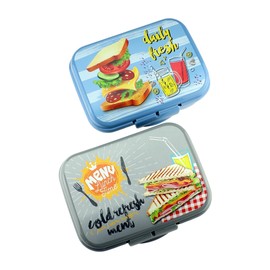 PhiluMo 2 x Lunch Box Daily Fresh & Menu Lunch Time – Lunch Box – Blue & Grey – 16 x 12 x 7 cm, 1000 ml – Pack of 2
