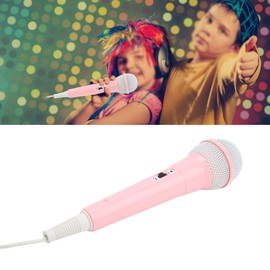 Yoidesu 3.5mm Plug Kids Wired Microphone, Low Distortion Child Singing Mic Children Music Toy for Karaoke Family Party (Pink)
