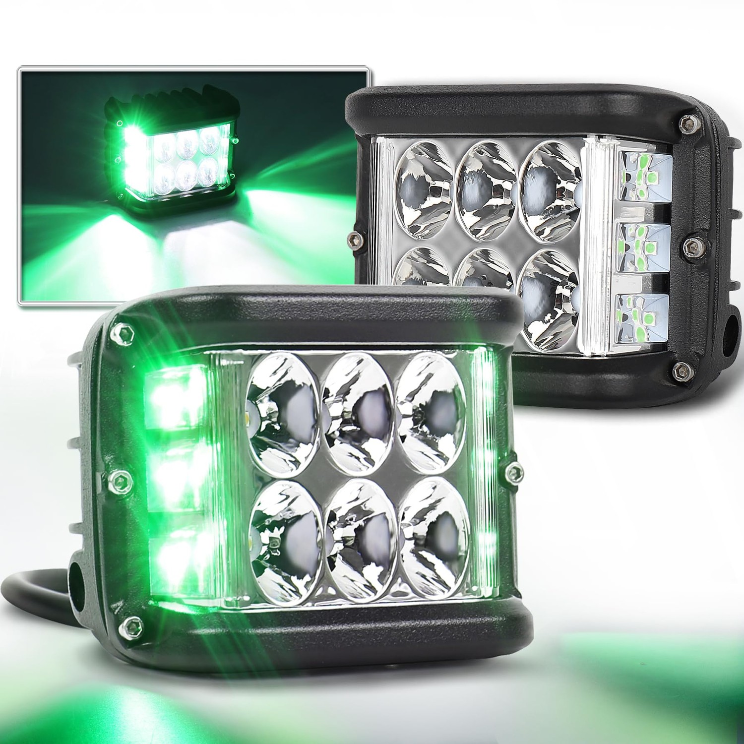 Dual Side Shooter LED Lights, 4 inch LED Pod Lights with Green DRL ...