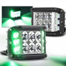 Dual Side Shooter LED Lights, 4 inch LED Pod Lights with Green DRL Solid&Strobe Off Road LED Driving Light Pods for Tractor Plow Truck ATV UTV SUV 4x4 Boat Motorcycle, 1818SG24