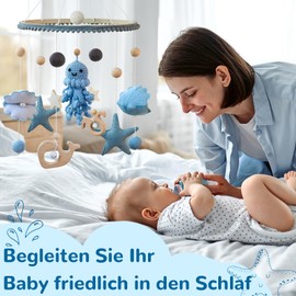 Ueiwffzo Octopus Baby Mobile Baby Bed Wooden Wind Chime, Octopus Pendant for Crochet, Sea Animals Bed Bell, Baby Mobile Crib for Bed, Changing Table, Mobile Ornament, Baby Room Decor