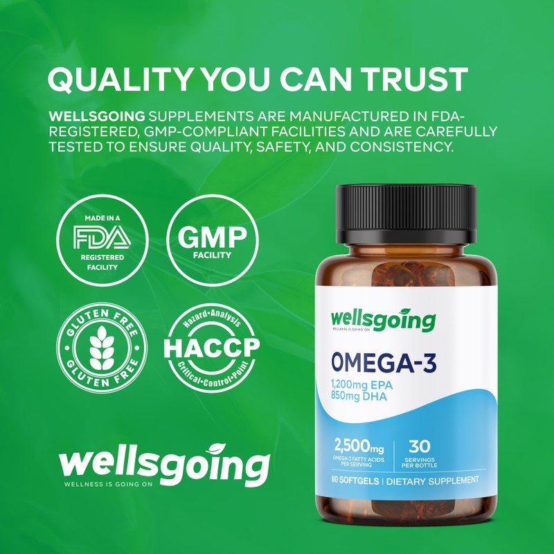 Wellsgoing Omega-3 Fish Oil Supplement, 2500 mg Omega-3 Fatty Acids