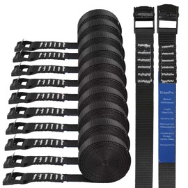 Lashing Strap, 12ft x 1 Inch Wide Cinch Straps with Buckles Adjustable Cam Straps, 1763lbs Heavy Duty Quick Pull Release Utility Nylon Black Cargo Tie Down Straps for Kayak Trucks Trailer Box, 12 Pack