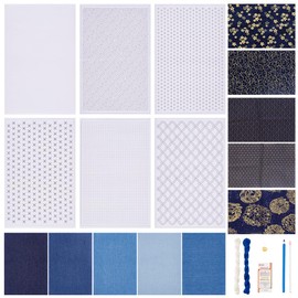 ORIGACH Stitching Sashiko Mending Patchwork Kit for Beginners Adults with Instruction and Sticky Water Soluble Patterns Stabilizer Easy Sashiko Embroidery Kit for Mending Fabrics