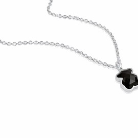 TOUS Collar de Plata de Primera Ley y Dije de Oso de Onix para Mujer, 45cm de Largo, Plata de Ley 925, Elegante y Original, Colección Icon Color