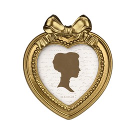 AELS 4x4 Inch Heart Shaped Vintage Picture Frame, Elegant Antique Bow Photo Frames with Glass Front, Photo Display, Tabletop Wall Hanging, Gift Ideas, Golden Bronze