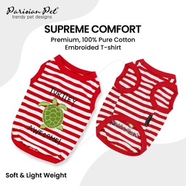 Parisian Pet Unisex Dog Tshirt - Embroidered “ Turtley Awesome! “ Dog Shirt - Breathable and Lightweight Dog Tank Top - Sleeveless Red Dog Tee Shirts - Machine Washable Dog Shirts for Medium Dogs - M