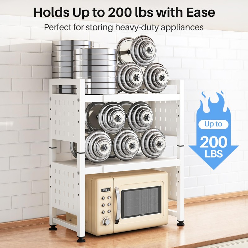 Expandable Microwave Stand, Heavy Duty 3-Tier Adjustable Microwave Oven Rack