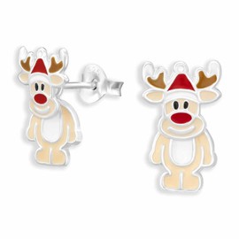 Monkimau Reindeer Stud Earrings Made of 925 Silver Jewellery Silver Earrings Medical for Children Girls Women, Silver