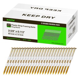 meite 21 Degree Framing Nails 2-3/8-Inch, Full Round Head Galvanized Finish (1,000 Counts) Ring Shank for 20-22 Degree Plastic Collated Framing Nail Guns