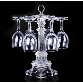 6 Hook Tabletop Glass Eiffel Tower Design Stemware Rack/Rotate 6 Wine Glass Storage Holder Stand Air Drying Rack