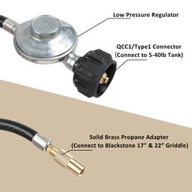 ATKKE 6 Feet Propane Adapter Hose Regulator for Blackstone 17in and 22in Table Top Griddle, 5471 Low Pressure Propane Hose with Regulator Replacement Parts Connect to 20lb Tank