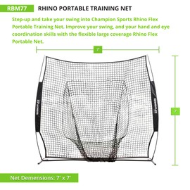 Champion Sports Baseball Softball Net: Rhino Flex Baseball / Softball Pitching and Batting Training Net - Portable Hitting and Throwing Practice Net