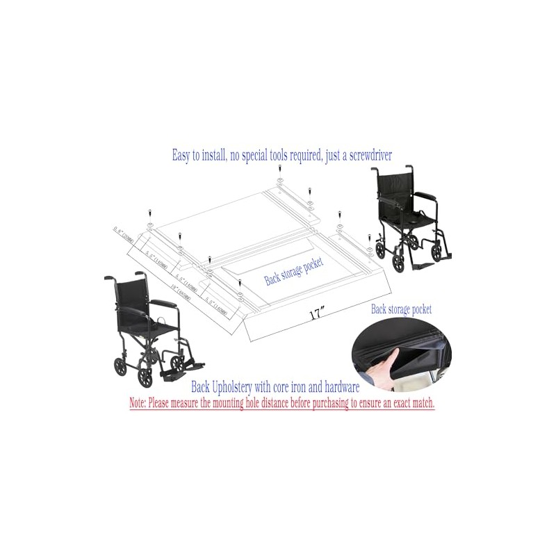 Transport Chair Back Cushion,Transport Chair Wheelchair Back Replacement Parts, Nylon