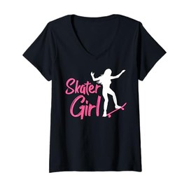 Womens Skateboarding Design for Girls Women Skateboard Skateboarder V-Neck T-Shirt