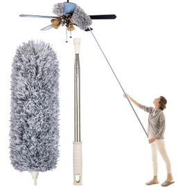 Microfiber Feather Duster for Home Cleaning Fan Cleaner Brush with Long Rod 100 Inch Bendable Cleaning High Cobweb Stick high Ceiling Fan (Fan Duster)