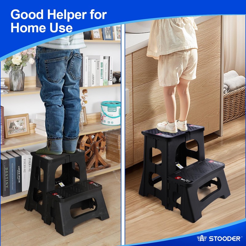 STOODER Folding 2-Step Stool - Upgraded Stable A-Frame, Safety Lock,