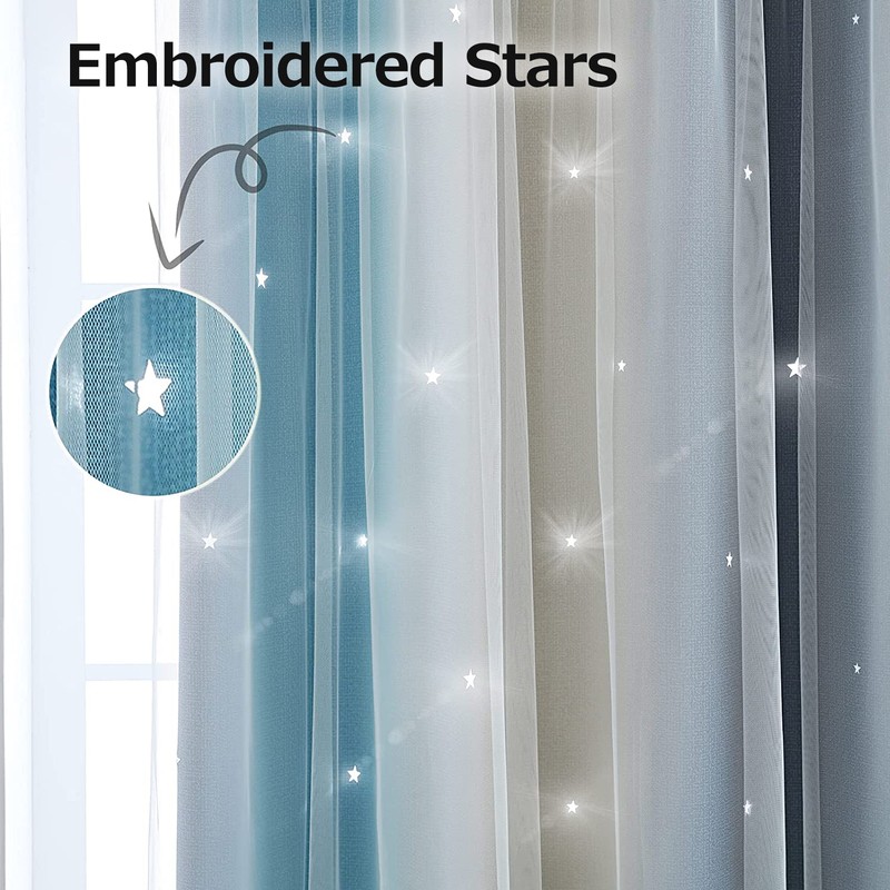 1pc Curtain Simple Gradient Hollow-out Star Pattern Double Layer Blackout
