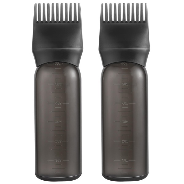 2 Pack Root Comb Applicator Bottle, 6 Ounce Oil Applicator for Hair Dye, Black Hair Oiling Bottle Applicator Brush with Graduated Scale