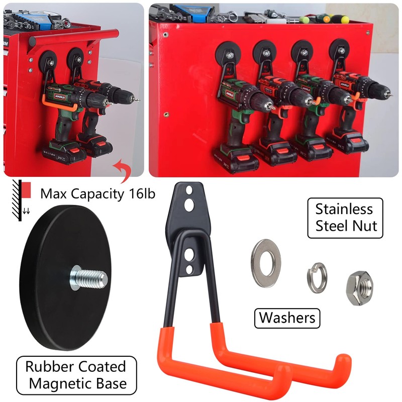 MUTUACTOR 2PC Black Storage Hooks with Anti-Scratch Magnetic Base Heavy