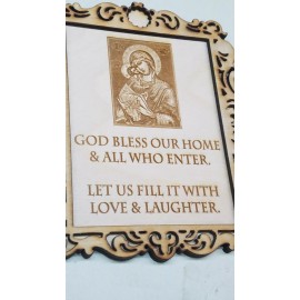 Homemade "Bless This Home" Wooden Wall Plaque in Religious Frame Christian Sign
