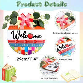 TOARTi Wooden Welcome Sign for Classroom Welcome Signs for School Bulletin Board Back to School Door Sign Colorful Classroom Wreath Hanging Plaque Back to School Front Door Decor 11.4”x11.4”
