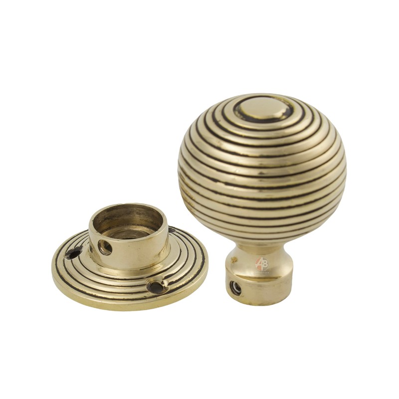 A.B Hardware Solid Unlacquered Brass Beehive Style Door Knob Pair