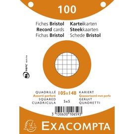 Exacompta - Ref 10658E - Bristol Squared Record Cards (Pack of 100) - A5 in Size, 205gsm Card, Compatible with Printers - Suitable for Exam Revision & Notes - Assorted Colours